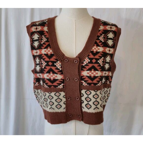 CIDER Womens Multicolor Aztec Pattern Knitted Crop Vest Small - Picture 2 of 7